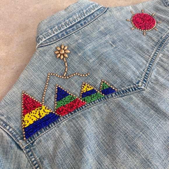 REMI RELIEF Distressed Embellished Denim Shirt - Picture 11 of 12